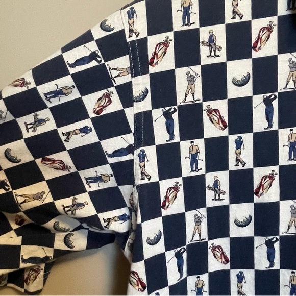 Vintage C.C. Sport Navy and White Patterned Golf Polo Shirt Men’s Large - Picture 4 of 8